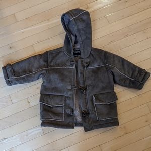 The children's place Brown button up winter coat with hood